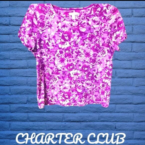 NWOT CHARTER CLUB Womens Cute Floral Short Sleeve Top. - Picture 2 of 11